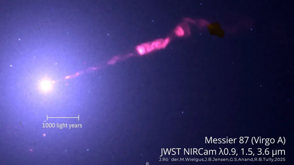 JWST เผยภาพเจ็ตจากหลุมดำ M87 ชัดแจ๋ว เห็นแม้กระทั่ง 'คู่แฝดลับ' ที่ซ่อนอยู่!